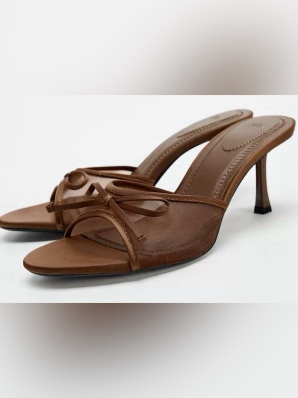 Zara Brown Open-Toe Bow Heeled Slides